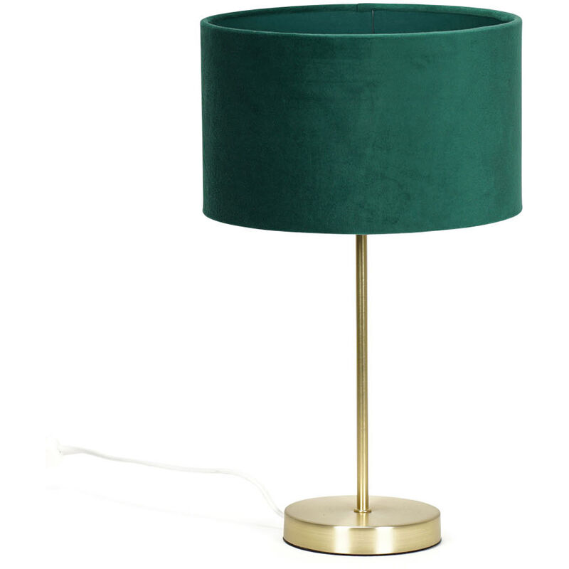 Gold Table Lamp Metal Stem Velvet Lampshade Bedside Living Room Light - Forest Green + led Bulb