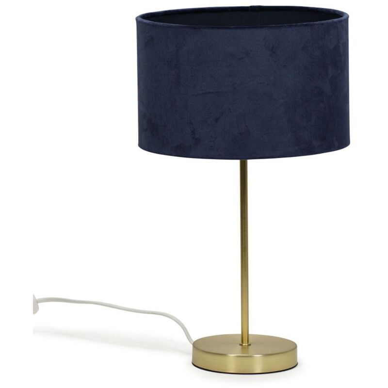 Valuelights - Gold Table Lamp Metal Stem Velvet Lampshade Bedside Living Room Light - Navy + led Bulb