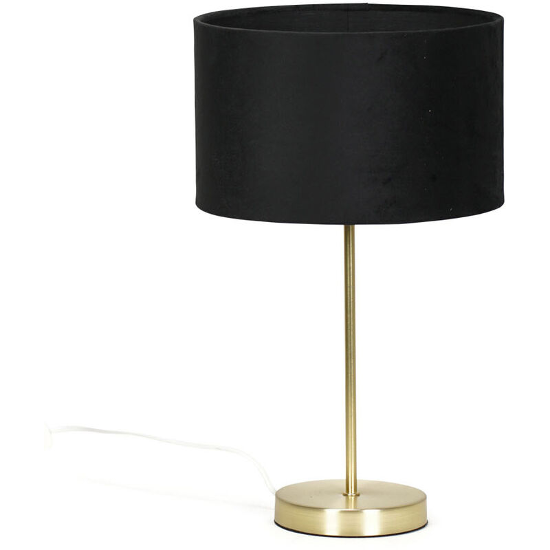 Gold Table Lamp Metal Stem Velvet Lampshade Bedside Living Room Light - Black + LED Bulb