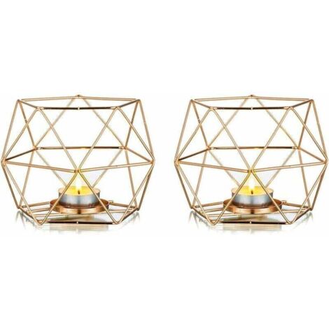 Gold Tealight Holders - Set of 2 Geometric Stick-Shaped Candle Holders, Dining Room Centerpiece Decoration