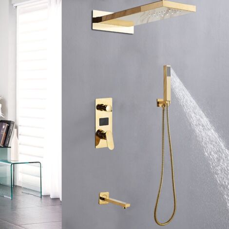 Gold Thermostat Unterputz Duscharmatur Set Regendusche Duschsystem Brause Ibox