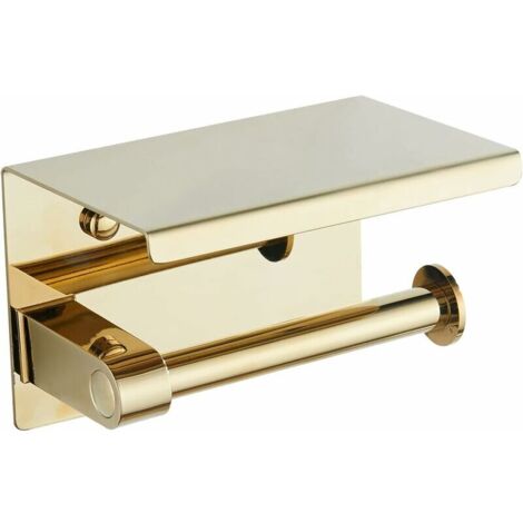Gold Toilet Roll Holder 304 Stainless Steel Toilet Roll Holder with Shelf Wall Mounted Toilet Roll Holder for Bathroom (Gold)