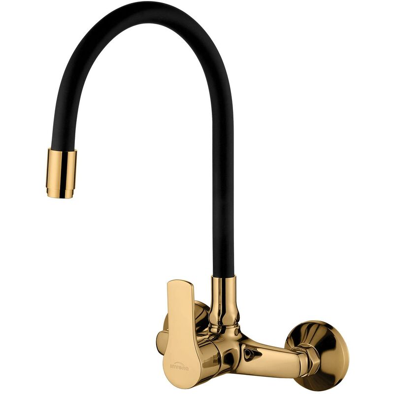 Gold Wall Mounted Kitchen Tap Elastic Spout Faucet Single Lever Water Mixer