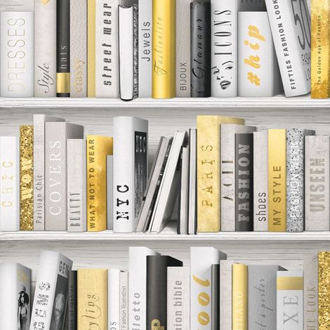 Fashion Library Bookcase Wallpaper - Gold - 139503