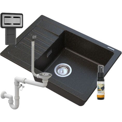 GOLDEN ARGOS ÉVIER GRANIT + SIPHON CARRÉ CHROMÉ