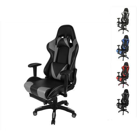 oobest® Chaise de Gaming Professionnel, Similicuir, Avec Accoudoirs, Réglable en Hauteur, Dossier Inclinable à 150°, Jusqu'à 120Kg