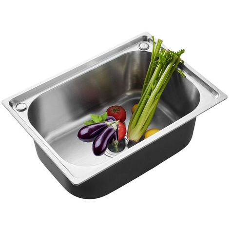 GOLDEN Evier Inox 1 Bac, Evier Cuisine 1 Bac en Acier Inoxydable Brossé, Evier à Encastrer, 504020cm