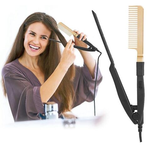 [golden] Lisseur Pour Cheveux Boucls Multifonctionnel  Double Usage Humide Et Sec Pince  Plaque Droite Peigne  Cheveux Droit Peigne En Forme De V