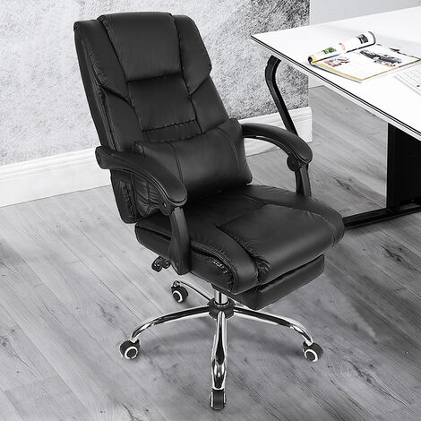 GOLDEN Noir Chaise Fauteuil de Bureau Chaise pour Ordinateur Avec Oreiller Lombaire et Repose-pieds Hauteur Réglable Simili Cuir