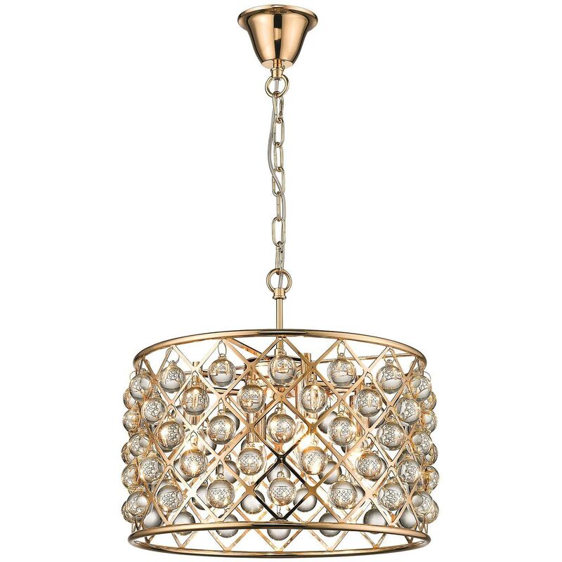 Spring Lighting - 4 Light Small Ceiling Pendant Gold, Clear with Crystals, E14