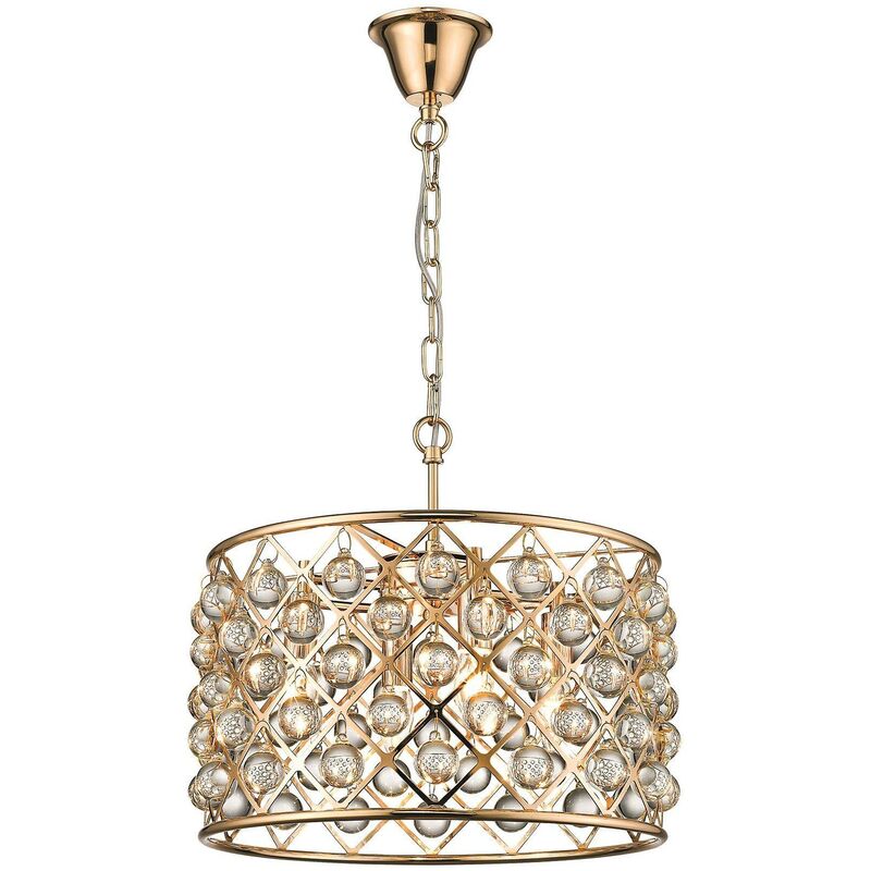 4 Light Small Ceiling Pendant Gold, Clear with Crystals, E14 - Spring Lighting