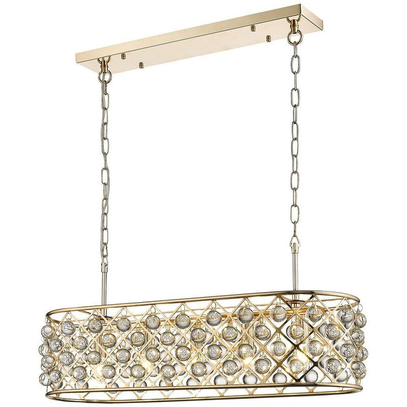 Spring Lighting - 5 Light Oval Ceiling Pendant Gold, Clear with Crystals, E14