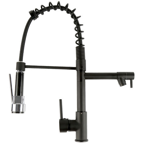Mitigeur Cuisine Deux Jets Robinet avec Douchette Flexible et Pivotante Robinetterie Rétractable Evier Bec Haut en Laiton Durable Finition Chrome
