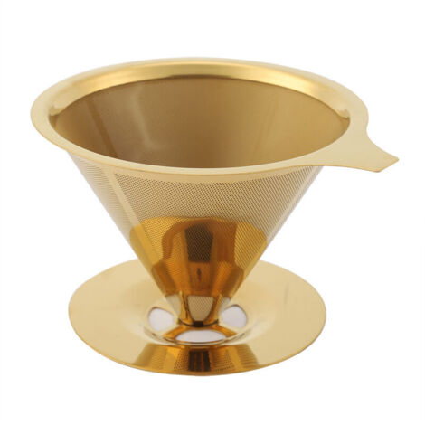 Golden Stainless Steel Coffee Strainer Funnel Pour Over Coffee Dripper Filter with Cup Holder and Handle