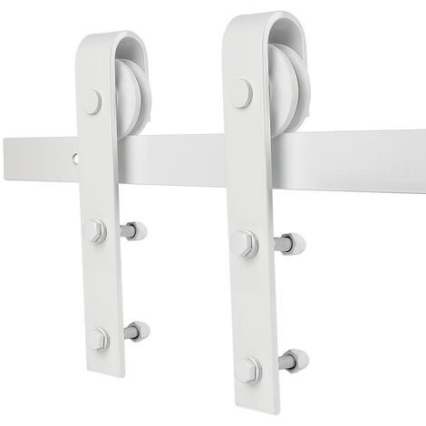 Système de Porte Coulissante, Kit de Rail pour Porte Coulissante, Rail + Roulette, 200 cm, Classique, Blanc