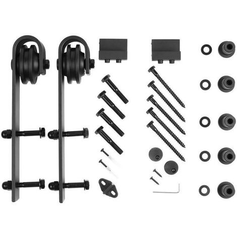Système de Porte Coulissante, Kit de Rail pour Porte Coulissante, Rail + Roulette, 200 cm, Classique, Blanc