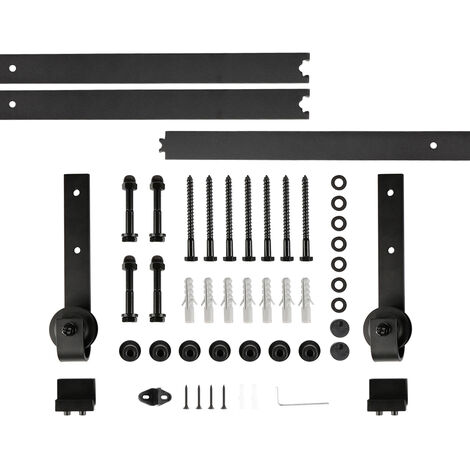 Système de Porte Coulissante, Kit de Rail pour Porte Coulissante, Rail + Roulette, 200 cm, Classique, Blanc