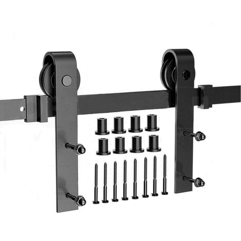 Système de Porte Coulissante, Kit de Rail pour Porte Coulissante, Rail + Roulette, 200 cm, Classique, Blanc