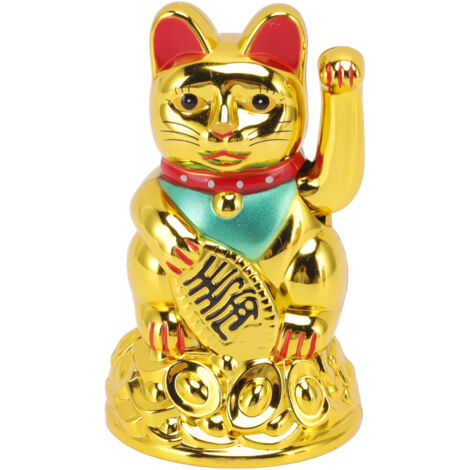 Goldene, dekorative Glückskatze aus Kunststoff mit winkender Pfote, 11,4 cm (4,5 Zoll) – ideal als Dekoration oder Geschenk.