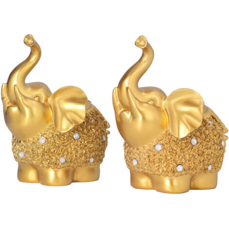 Goldene Elefantenstatue, 2-teilig, praktische Dekoration, aus Kunstharz, kleines, kompaktes Deko-Objekt für TV-Ständer oder Tisch