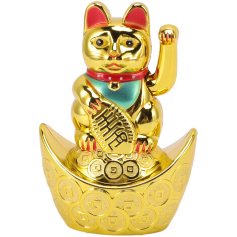 Goldene Glückskatze, 14 cm, winkt – Dekoration für Hotels, Cafés, Zuhause und als Geschenk