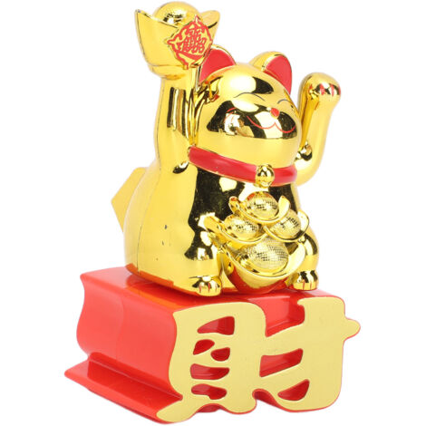 Goldene Glückskatze mit beweglichem Arm – Bringt Reichtum und Wohlstand für Büro, Auto oder Geschäft – Modell MLY23109 Gold