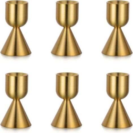 Goldene Kerzenständer für Spitzkerzen: Set mit 6 Messing-Kerzenständern für Spitzkerzen, Aluminium-Kerzenständer für den Tisch von Maria
