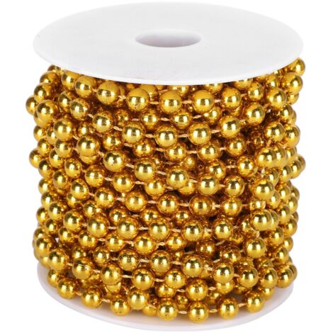 Goldene Kunststoffperlen-Girlande – 10 Meter Rolle, 8 mm – Festliche Wand- und Vorhangdekoration
