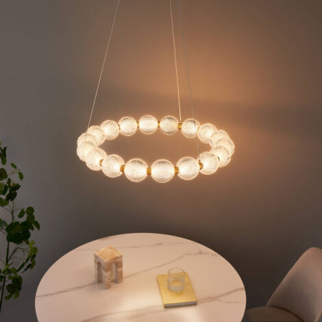 Goldene LED- Hängeleuchte mit transparentem Glas 57 cm - Roseli