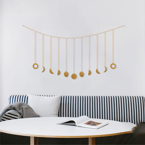 Goldene Mond-Wanddekoration aus Metall, 200 cm x 29 cm, weiche Mondphasengirlande für die Schlafzimmerwand, Geschenkidee