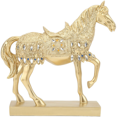 Goldene Pferdedekoration, Reiterfigur, Tierkunst für Büro und Zuhause