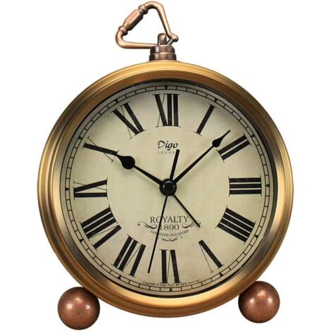 Goldene Uhr, 5,2 Zoll, europäische Vintage-Tischuhr im klassischen Stil, leises, nicht tickendes Quarzwerk, batteriebetrieben, HD-Glaslinse, leicht abzulesen (Rom)