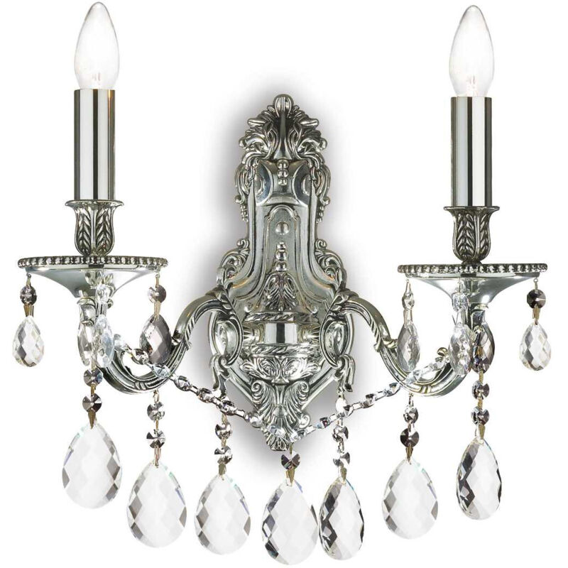 Ideal Lux Versilbert Gioconda - 2 Light Indoor Candle Wandleuchte Silber Mit Kristallen, E14
