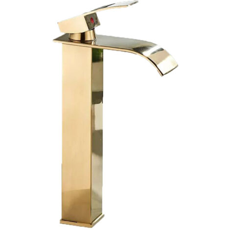 Goldene Wasserfall-Badezimmerarmatur, Wasserfall-Badezimmerarmatur, höhenverstellbarer Auslauf, Wasserfall-Badezimmerarmatur für Warm- und Kaltwasser, Edelstahl-Badezimmerarmatur