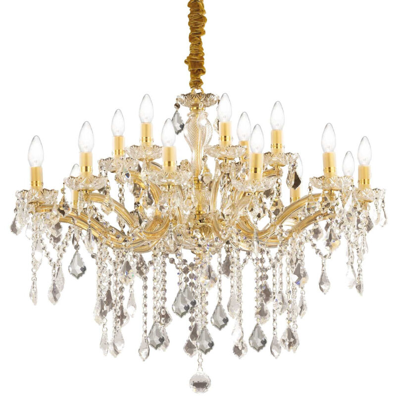 Ideal Lux Gelb Florian - 18 Light Crystal Chandelier Gold Finish, E14