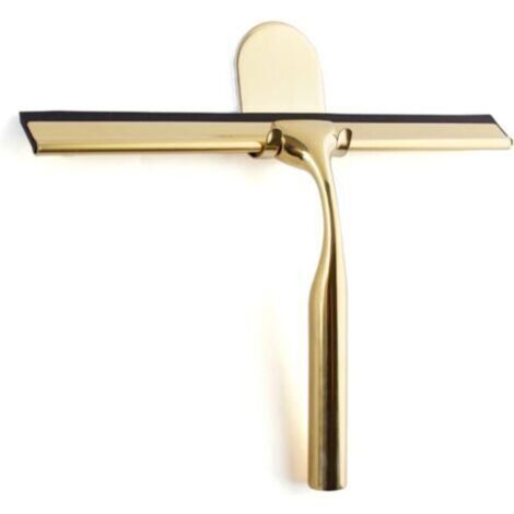 Goldener Edelstahl-Duschabzieher fürs Badezimmer, breiter Glasabzieher (25 cm), hochwertiges Silikon, mit Halterung, kein Bohren erforderlich, für Dusche und Badezimmer