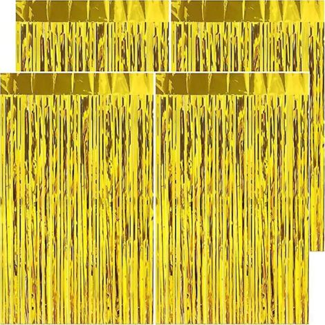 Goldener Fransen-Geburtstagsvorhang  4-teilig, 1 x 2 m, glänzender Metallic-Fransenvorhang  Aluminium-Hintergrundvorhang  Dekoration für Babypartys und Geburtstage