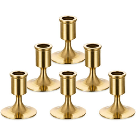 Goldener Kerzenhalter für Hochzeiten – 6er-Set, kleine dekorative Kerzenhalter aus Metall für Stabkerzen, Weihnachtsdekoration, Heimdekoration, Advent, Tischdekoration, Retro