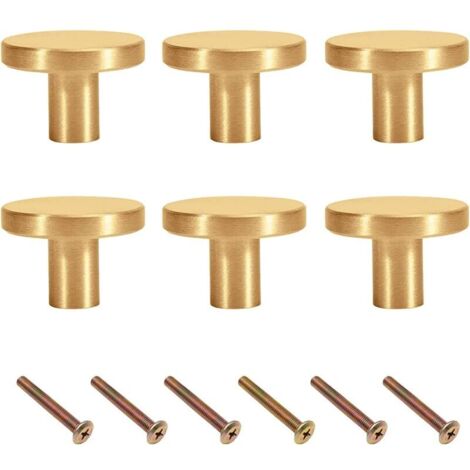 Goldener Knaufgriff, 6 Stück, goldener Möbelknauf, Messingknaufgriff, goldener Knaufgriff, Einlochgriff für Küchenschränke, Schubladen, Kommoden, Kleiderschränke (20x20mm Messing)