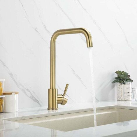 Goldener Küchenhahn, Küchenarmatur aus Edelstahl, Einhebel-Küchenspülenarmatur mit herausziehbarem Luftsprudler, 360° schwenkbar, einstellbar heiß und kalt
