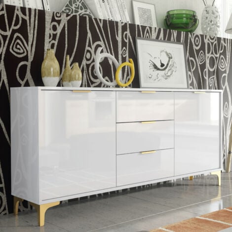 OLIVIA FURNITURE Goldline Gloss Sideboard 140cm - White
