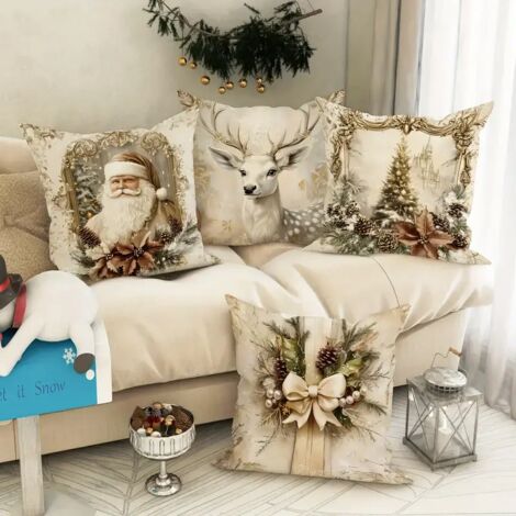 Goldweiße, kuschelweiche Dekokissenbezüge, einseitig bedruckt, 45,72 cm x 45,72 cm, für Winter und Weihnachten im Wohnzimmer, Schlafzimmer, Sofa oder Bett, ohne Kissenfüllung
