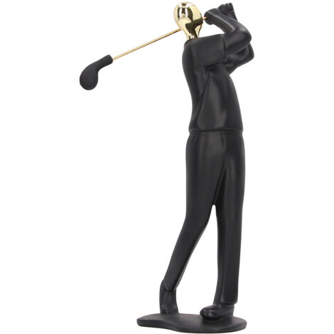 Golferfigur in Mattschwarz, elegante Pose, rutschfester Sockel, klare Linien, Golferstatue für Bücherregal oder Büroschrank