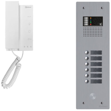 Golmar – Kit interphone collectif avec 6 combinés – Platine en aluminium – Montage encastré – Accès sécurisé avec Vigik en option