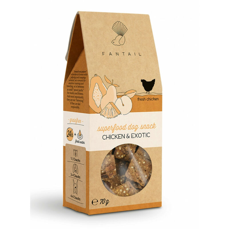 

Golosina de pollo y fruta sin cereales y sin gluten 70 g para perros