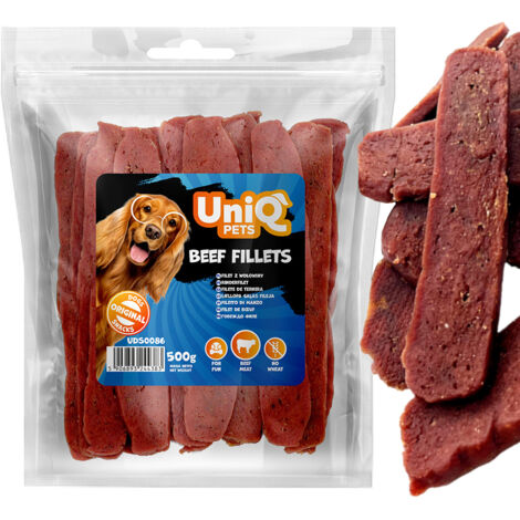 Golosinas para perros: Filetes y tiras de ternera UniQ Pets, 500 g