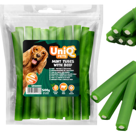 Golosinas y snacks para perros, Tubos de Menta con Ternera UniQ Pets 500g