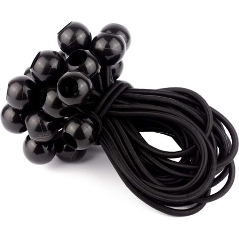 Gomas elásticas de 25 hebras con bolas, aptas para lonas, pancartas, remolques, tiendas de campaña, etc.  Tensor de goma negro universal pequeño  Sujetador de cable flexible