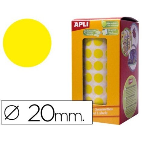 Gomets autoadhesivos circulares 20 mm amarillo en rollo