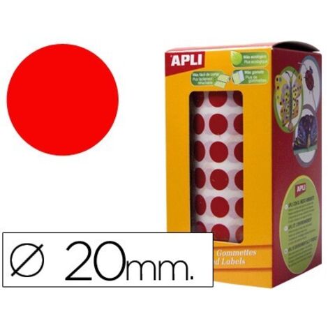 Gomets autoadhesivos circulares 20mm rojo en rollo